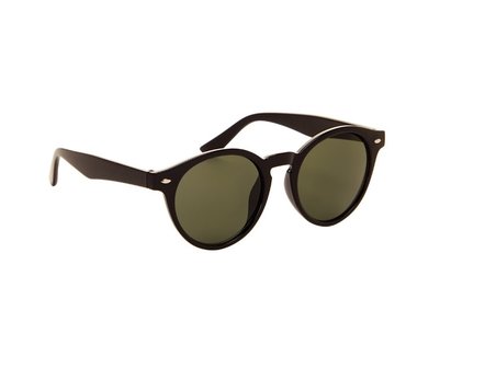 Ronde dames zonnebril | Zwart met groene glazen | 142 MM