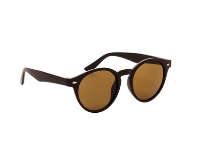 Ronde dames zonnebril | Zwart met bruine glazen | 142 MM