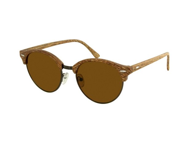 Houtlook zonnebril | Lichtbruin met bruine glazen | 140 MM